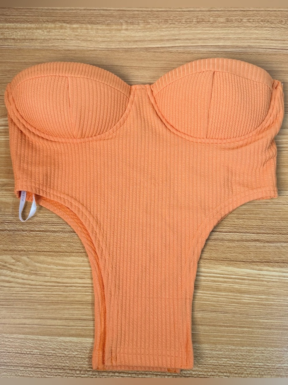 SHEIN Orange Ribbed Strapless One-Piece
